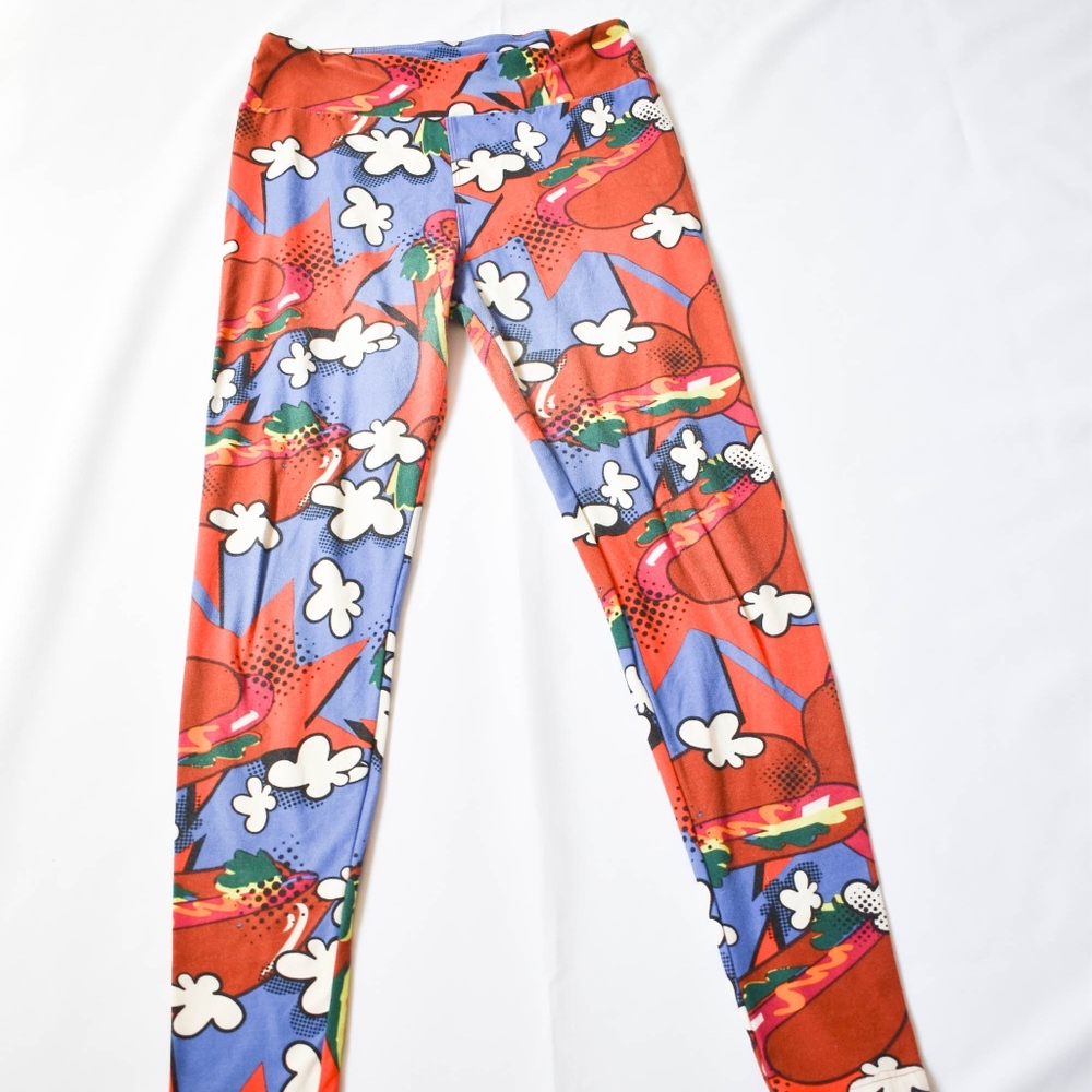 LuLaRoe Red/Blue Hot Dog & Popcorn Print Leggings